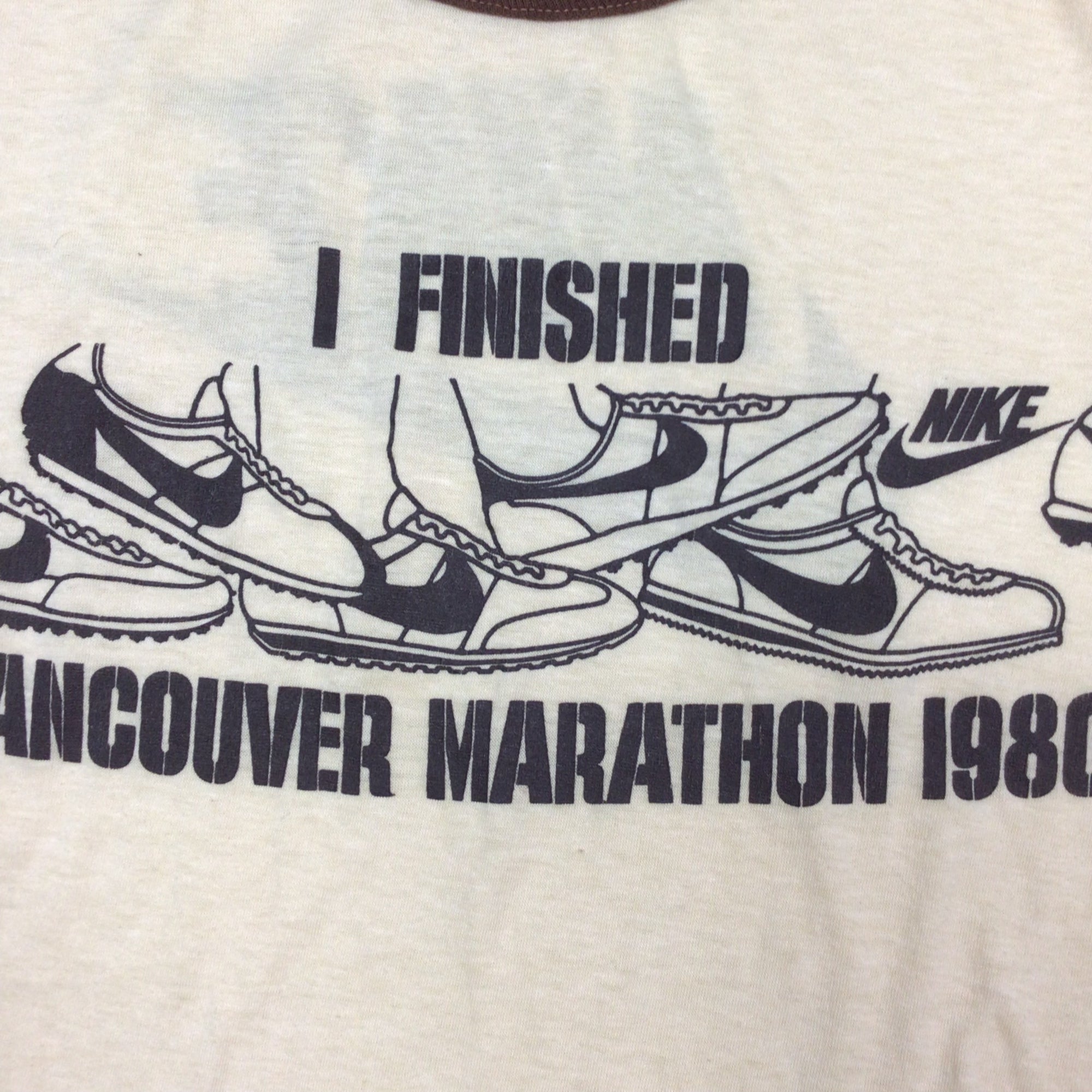 Vintage 1980 Nike Vancouver Canada marathon ringer T-shirt. Double