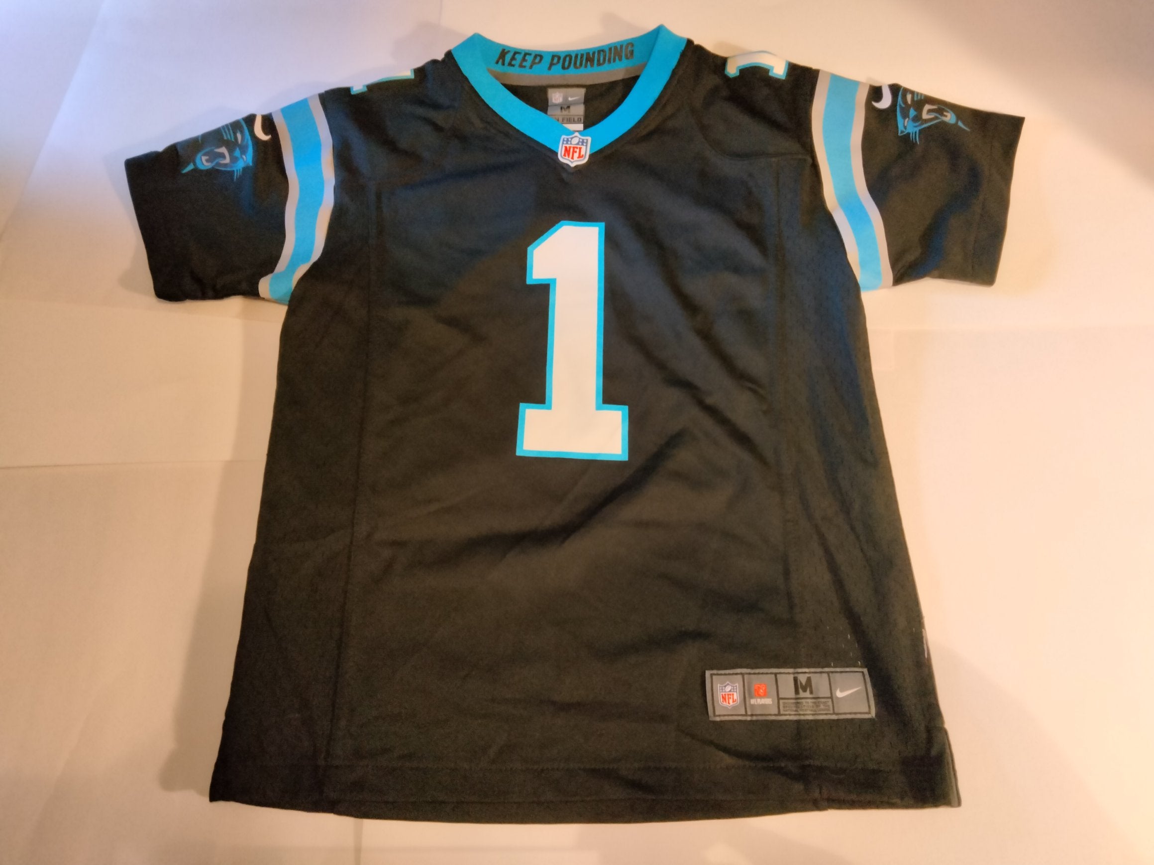 Nike NFL On Field Cam Newton #1 Carolina Panthers Black Jersey YOUTH Sz M  10-12