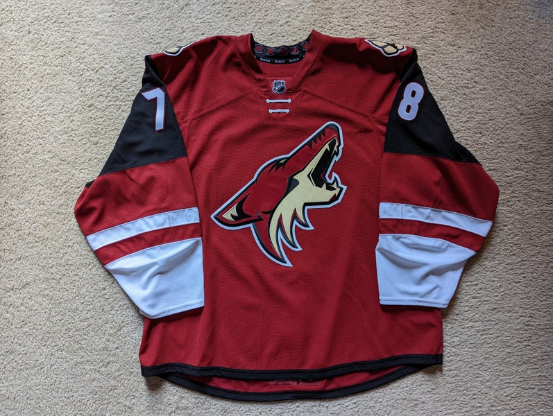 A detail view of an Arizona Coyotes jersey in the Western