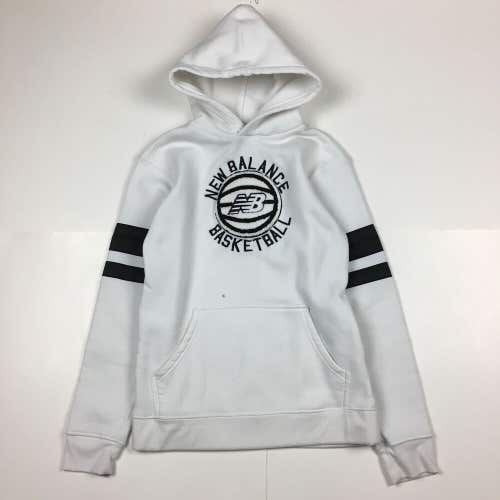 New Balance Basketball Chenille Logo Pullover Hoodie Sweatshirt White/Black Y XL
