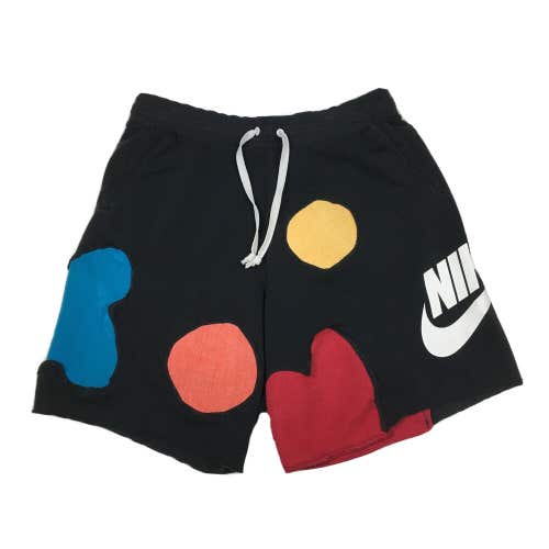 Custom Nike Patchwork Color Block Sweat Shorts Black Multicolor Sz Medium