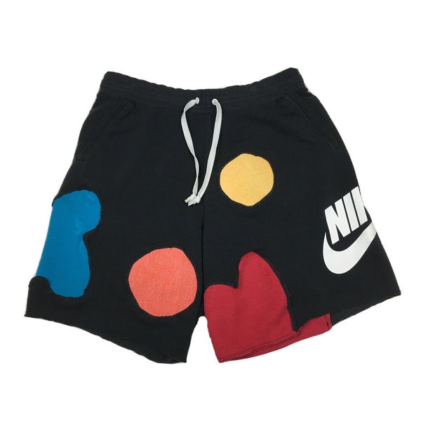 Custom Nike Patchwork Color Block Sweat Shorts Black Multicolor Sz