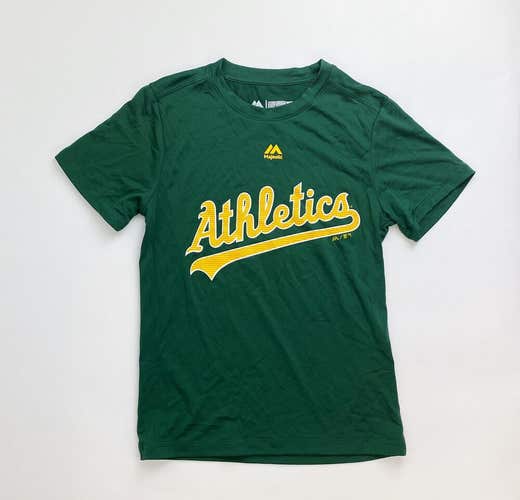 Majestic MLB Oakland Athletics Evolution Tee SS Shirt Youth S Green Yellow GY23