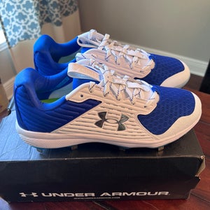 Under Armour Men’s Yard MT Baseball Metal Cleats - white/blue  (size 10)