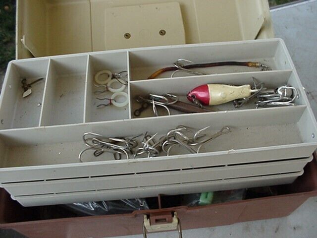 Vintage Plano 5630 Tackle Box W Fishing Gear, Tools and 3 Fold Out
