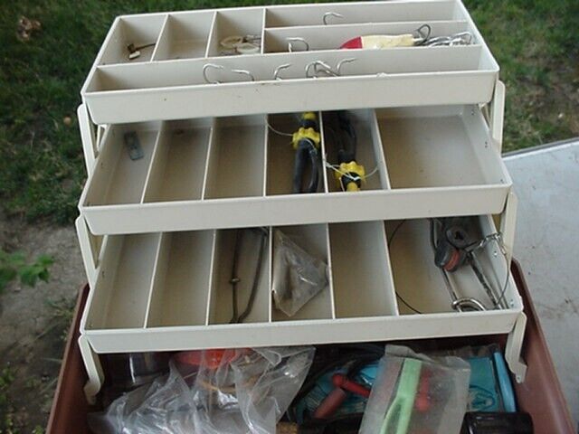Primitive Wood Tackle Box With Compartments Antique Fishing