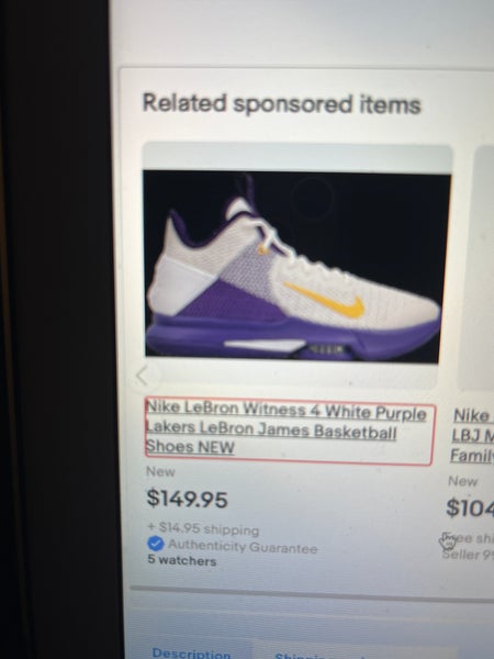 Nike LeBron Witness 4 White Purple Lakers LeBron James Basketball Shoes NEW