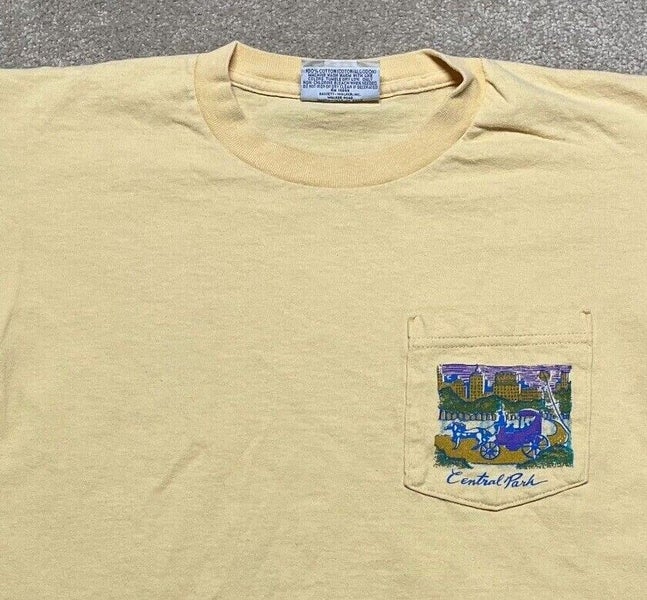 Central Park T Shirt Adult XS Yellow New York Pocket Tee USA Vintage 90s Retro