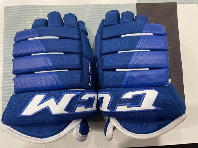 CCM blue Tacks 4 Roll Pro Hockey Gloves-14”