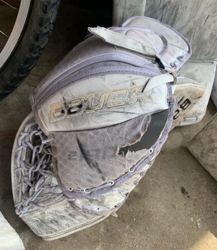 White Used Bauer Regular Glove and Blocker