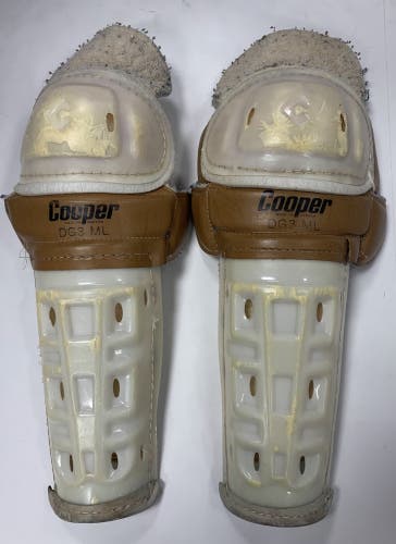 Vintage RARE Cooper DG3 ML Shin Pads guards size 16" 17" hockey SR white brown