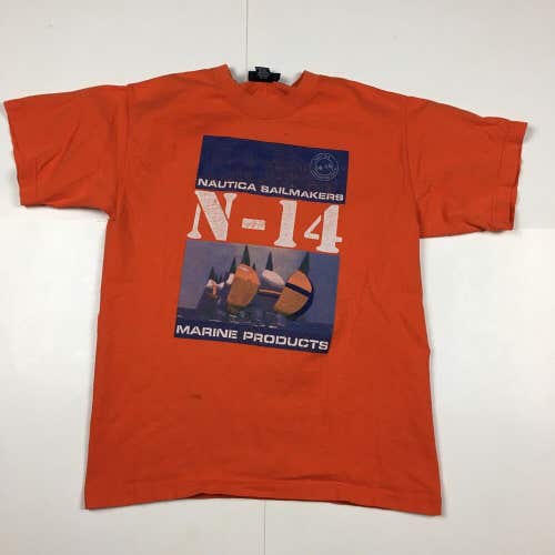 Y2K Nautica Sailmakers N-14 Marine Products Orange T-Shirt Made in USA Youth Sz