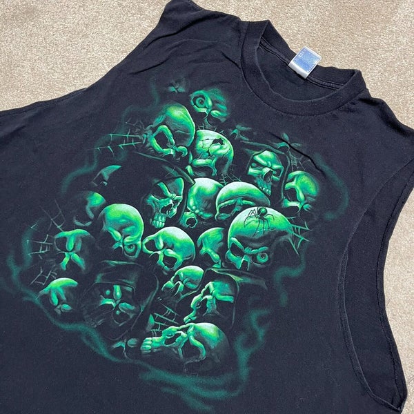 Skull T Shirt Men 3XL Adult Black Tank Top Cut Off Sleeveless Skeleton Vintage
