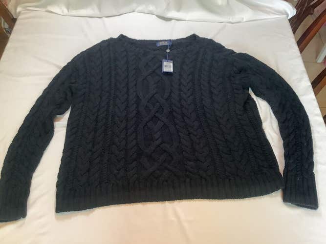 Ralph Lauren Womens Navy Blue Size L Cable Knit Sweater $198 Retail NWT Box A