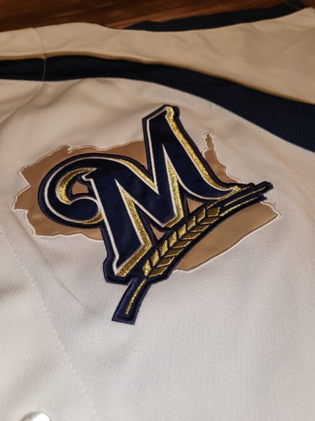 Milwaukee Brewers Jersey Vintage Nike Team Mens Medium Blue Sewn Genuine  MLB