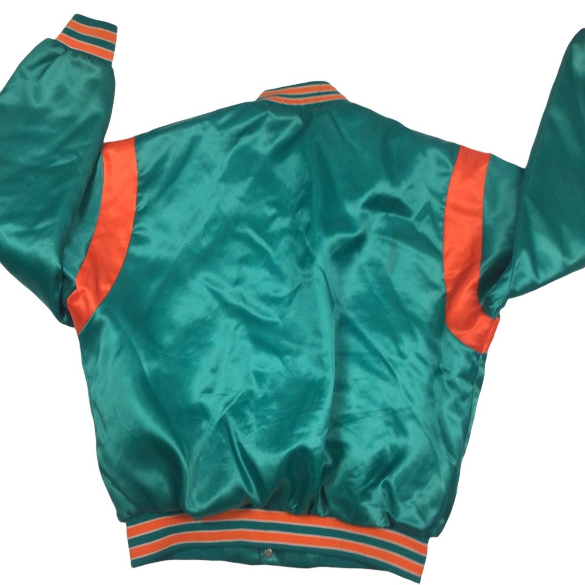 Vintage 1980s Miami Dolphins Chalk Line Satin Bomber Jacket - S