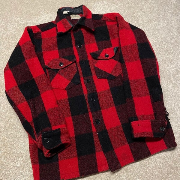LL Bean Plaid Jacket Men Medium Adult Red Northwoods Shirt Button Up USA Wool