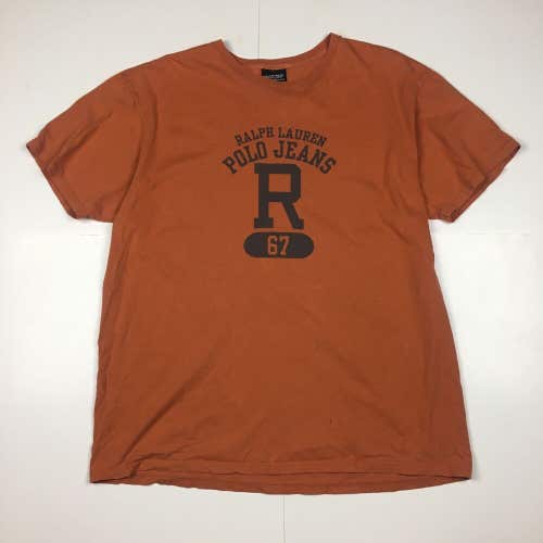Ralph Lauren Polo Jeans Co R 67 Logo Orange T-Shirt 100% Cotton Sz XL