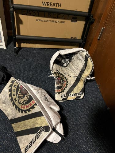 Used Pro Stock bauer 2x pro goalie glove and blocker