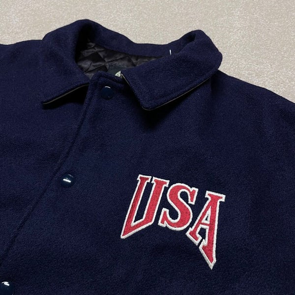 USA Varsity Jacket Men XL Adult Blue Leather Sleeve Heavy Wool