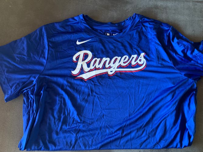 Brand New Nike Wordmark Legend Texas Rangers Dri Fit Short Sleeve TShirt - AXXL