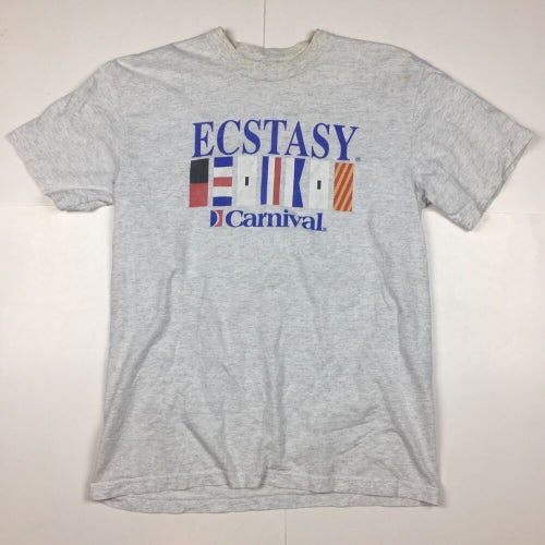 Vintage 90s Carnival Cruise Lines Ecstasy Ship Souvenir T-Shirt Gray Sz L