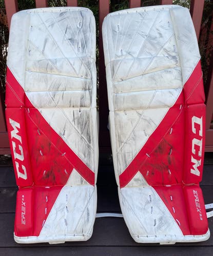 Used 31" CCM Extreme Flex E5.9 Goalie Leg Pads in White/Red