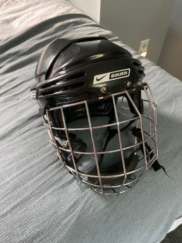 Bauer Helmet Black: Size Large with Chrome Cage