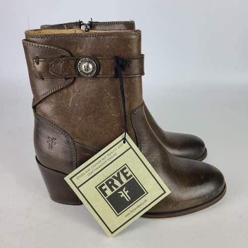 FRYE Malorie Button Short Boot WomensBrown Vintage Leather Side Zip $358  - NEW