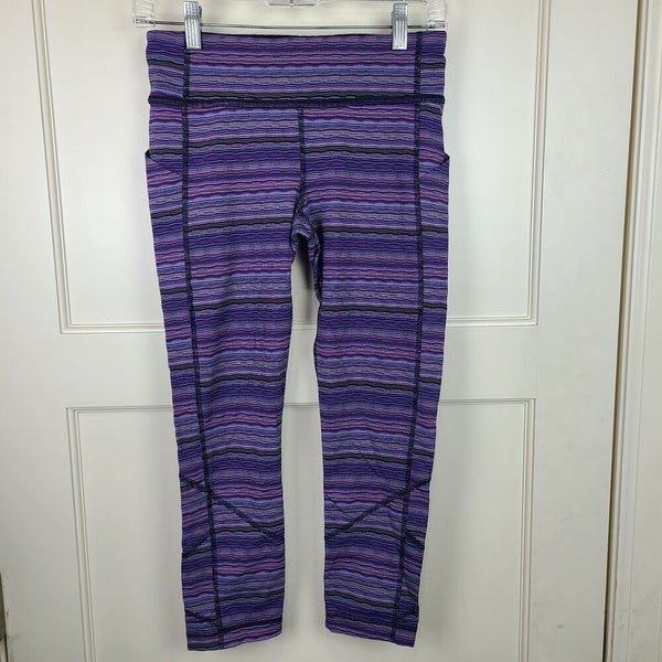 Lululemon Pace Rival Cropped Leggings Cyber Purple Stripe 23 Inseam Size:  6