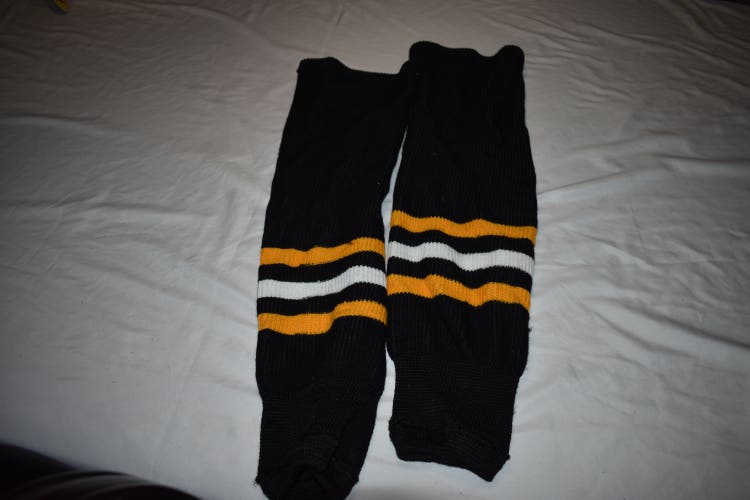 PearSox Striped Hockey Socks, Black/White/Yellow, 26 inches