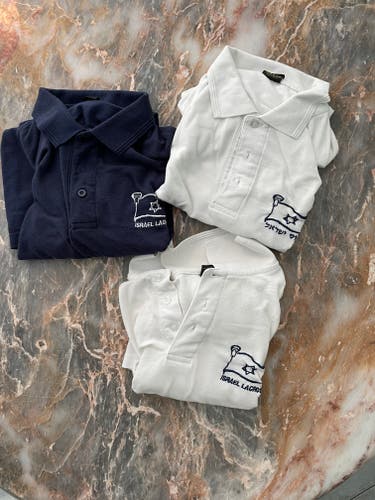 1 Blue + 2 White Used Unisex Adult XL Shirts | Israel Lacrosse National Team Polos