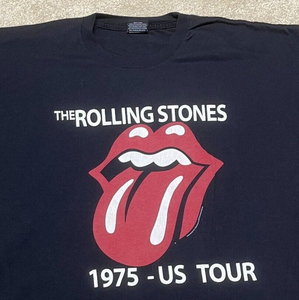 Rolling Stones Band T Shirt Men XL Adult Black 1975 Tour Vintage Retro USA Logo SidelineSwap