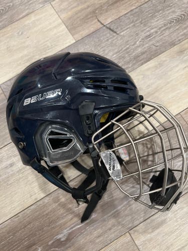 Used Navy Small Bauer Re-Akt 100 Helmet With Grey X small Cage