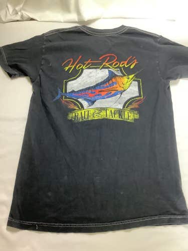 Salt Life Marlin T-Shirt Pocket Mens Size S Black Hot Rods Bait & Tackle Box B