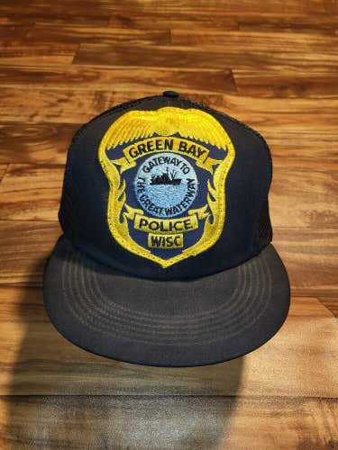 Vintage Rare Wisconsin Police Black Mesh Patch Hat Cap Vtg Snapback Made In USA