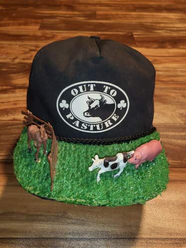 Vintage Rare Farming Out To Pasture Promo Black Zipperback Rope Hat Vtg Cap