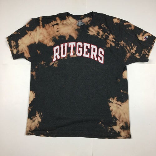 Champion Rutgers University Scarlet Knights Block Letter Bleach Dye T-Shirt (L)