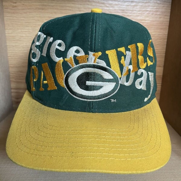 Vintage Logo 7 Green Bay Packers NFL Plain Logo Snapback Hat Cap Green  Yellow