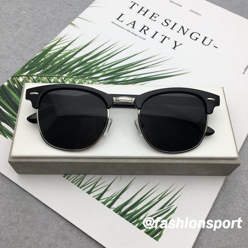 Black Lens Black Frame Classic Half Frame Retro Sunglasses Unisex 07