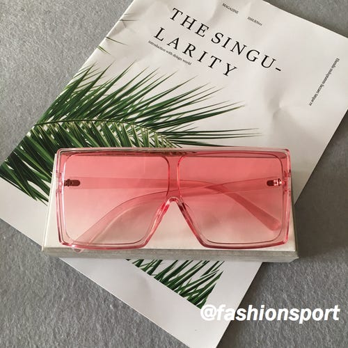 Pink Lens Pink Frame Large Square Oversized Designer Style Sunglasses