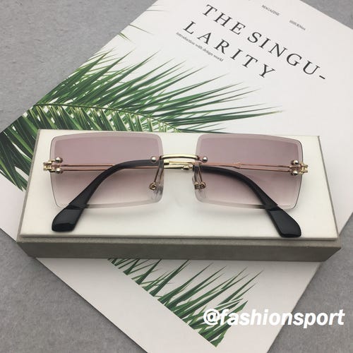 Rimless Rectangle Sunglasses Fashion Frameless Square Ultralight Glasses