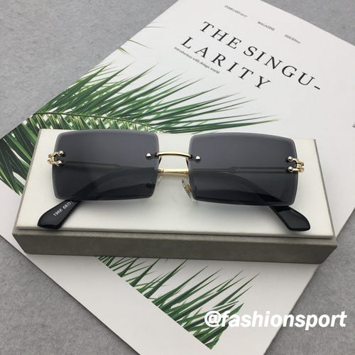 Gray Rimless Rectangle Sunglasses Fashion Frameless Square Glasses Unisex