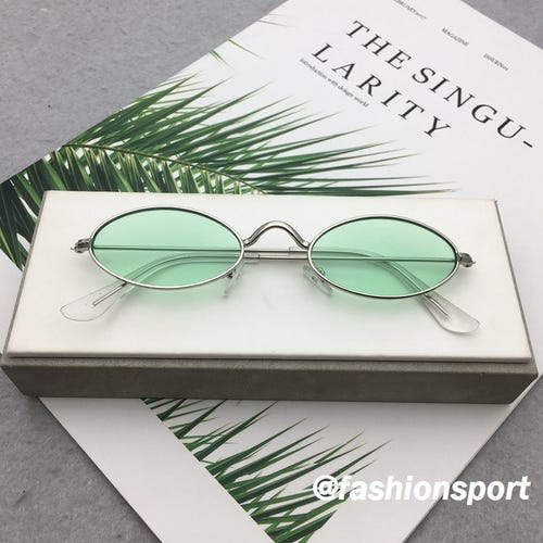 Green Retro Oval Sunglasses for Women and Men Small 90s Style