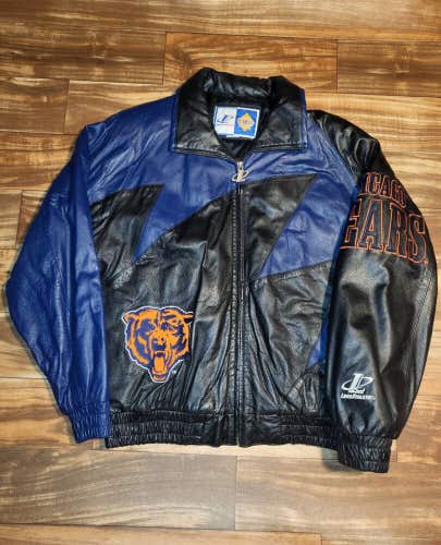 Vintage RARE Chicago Bears Logo Athletics Leather Sharktooth Jacket Size L/XL