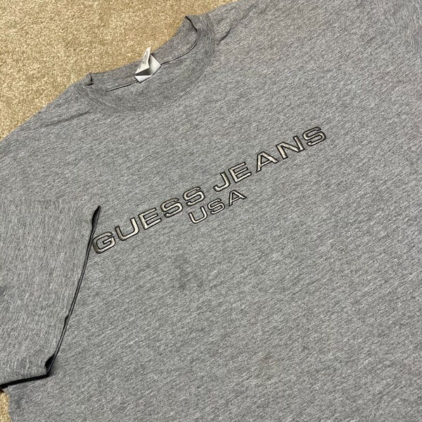 GUESS USA T Shirt Men XL Adult Gray Spell Logo Retro Vintage Classic |