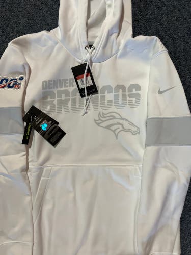 New Nike Denver Broncos White On-Field Apparel Hoodie Large