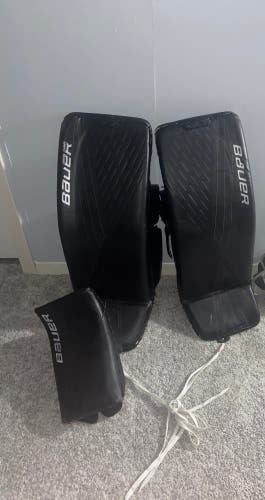 34" Bauer  Ultrasonic Goalie Leg Pads+ Blocker + *Ccm Eflex 4 580 Glove* + Pro Laces