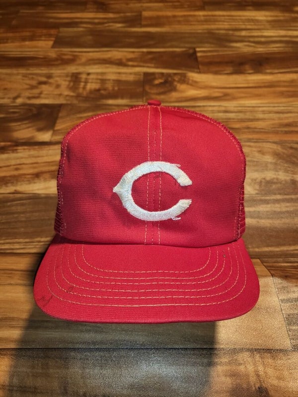 Cincinnati Reds Hat Baseball Cap Fitted 7 1/2 Roman Leather White Vintage  80s C