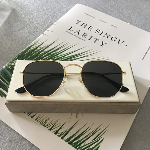 Hexagon Sunglasses Polygon Square Sun Glasses UV400 Protection Metal Frame